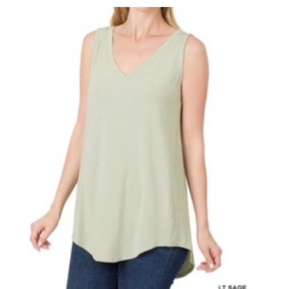 Zenana Outfitters Tops - Zenana Outfitters Asymmetrical Sage Tencel Tank Top